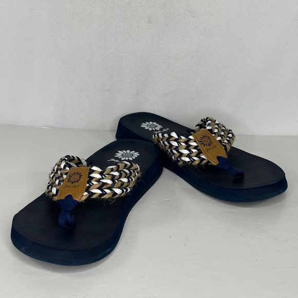 Yellow Box Fida Flip Flops Navy Wide Strap Sandals Boho Sz 10 - Picture 2 of 9